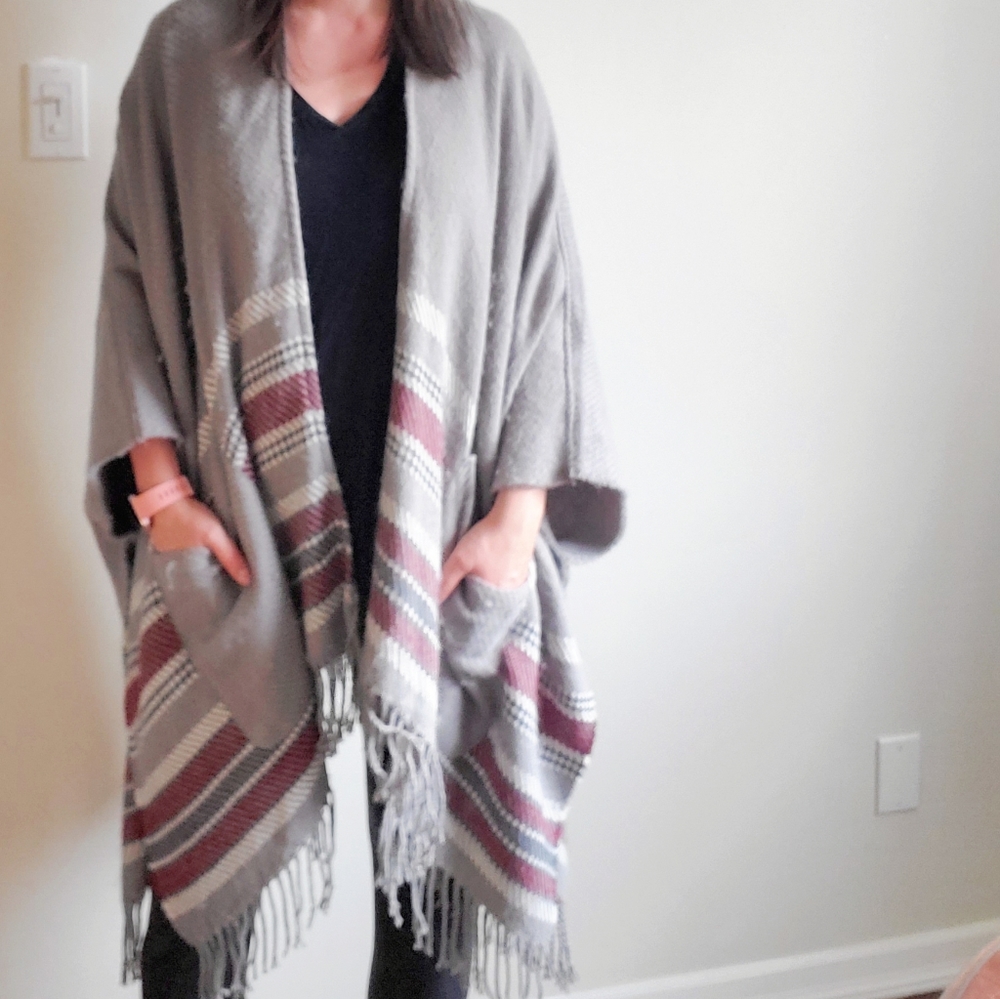 Grey sweater poncho